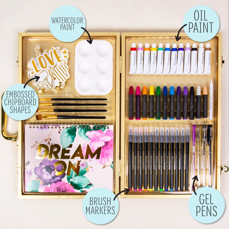 STMT DIY Designer Art Studio by Horizon Group USA, Kit Includes 40+ Art Making Essentials.Water Colors,Oil Pastels,Brush Markers,Spiral Art Pad & More - Image 5